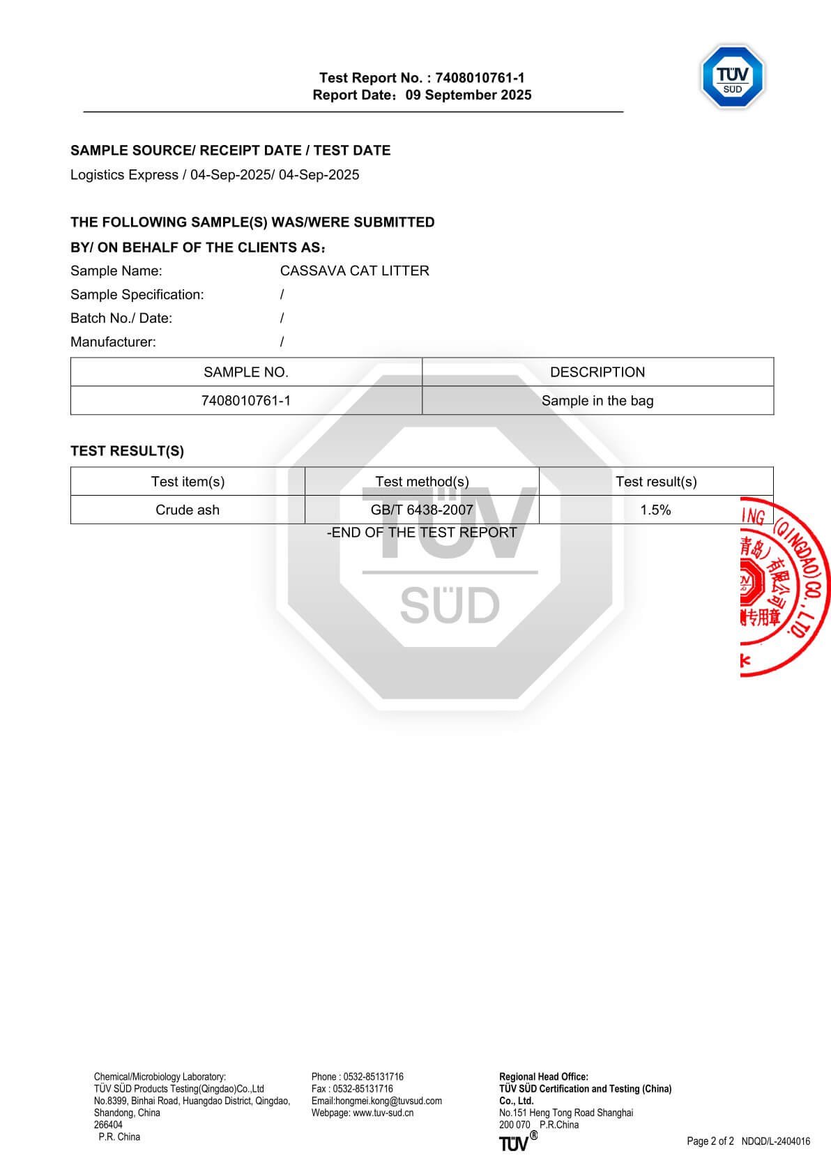 Cassava cat litter - ash content (2)